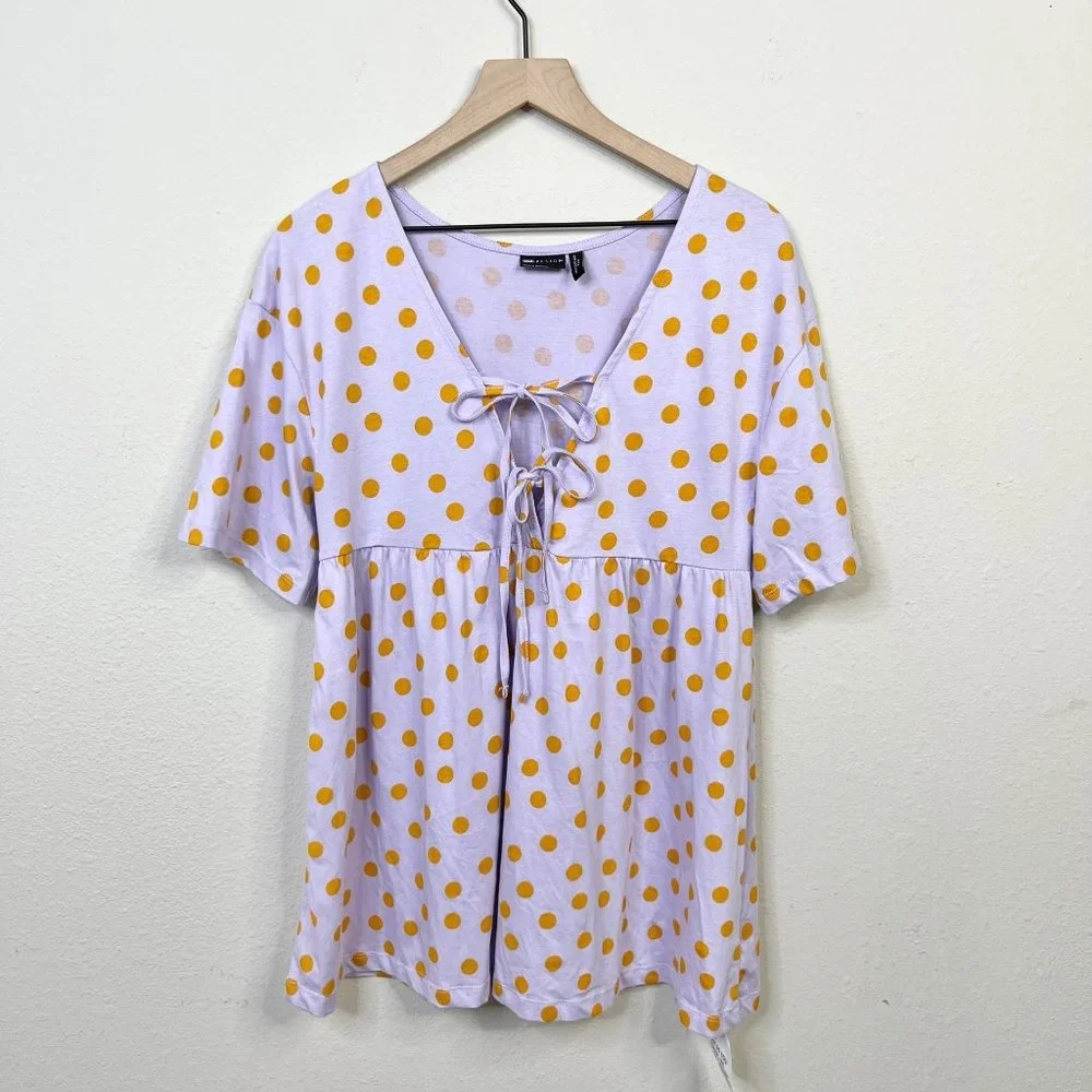 ASOS Design Women's Baby Doll Dress Size 0 Lilac Polka Dot Tie Oversized - Picture 4 of 12